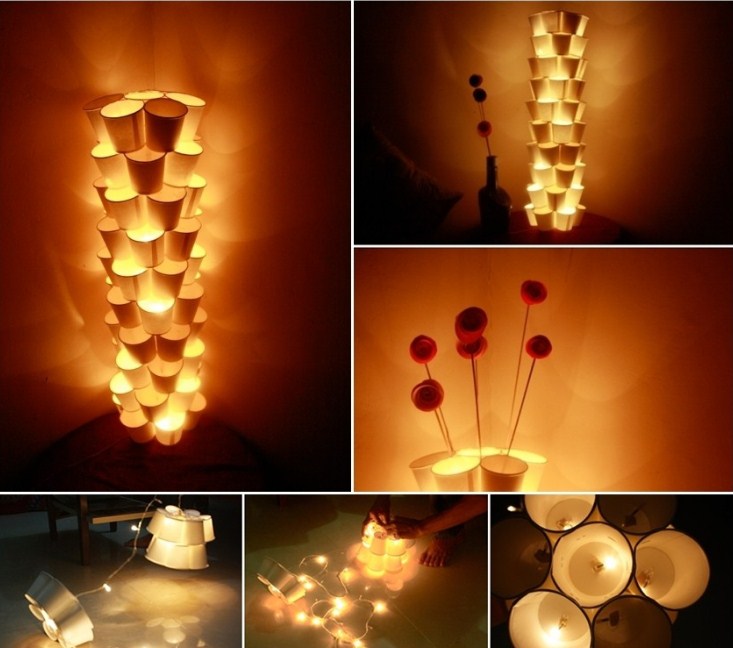 Cách làm đèn bàn trang trí phòng khách bằng ly nhựa