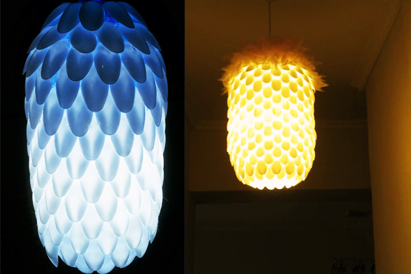 Cách làm đèn thả trang trí phòng khách bằng thìa nhựa tạo hình giống quả dứa