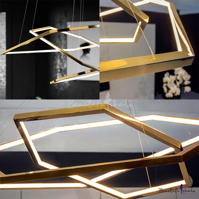 Cận cảnh mẫu đèn thả trần Polished Brass Geometric Chandelier Light trang trí phòng khách, bếp